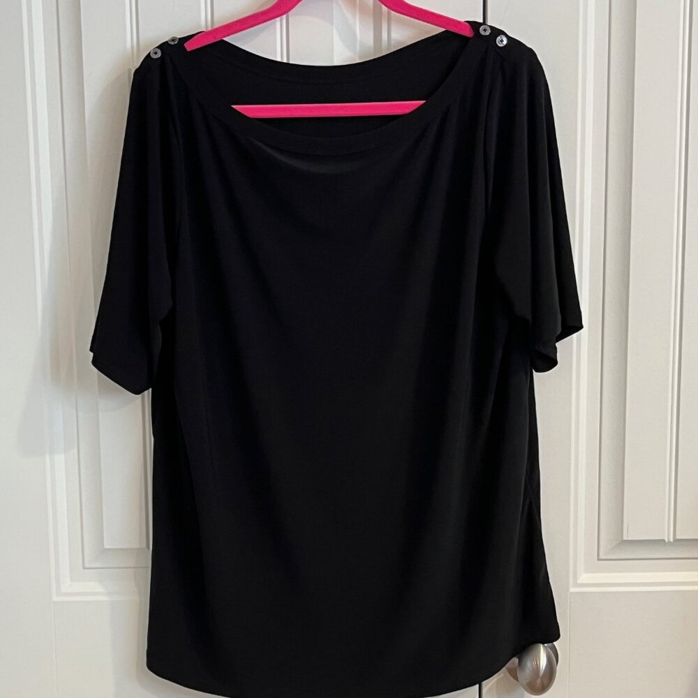 Jones New York Black Drape Shoulder Button Detail Top - Women’s XL